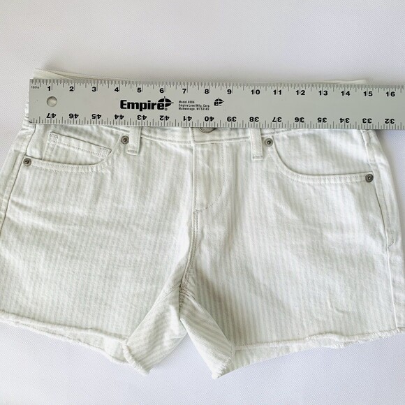 LOFT Denim Shorts 25 Pastel Blue White Candy Stripe Raw Hem Cutoff Preppy Beach - Picture 8 of 10